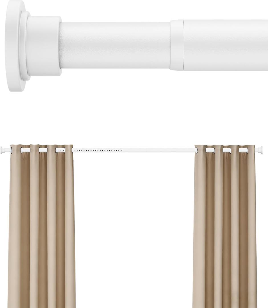 Tension Curtain Rod by EZFurni, 42 to 123 Inch, Heavy Duty Tension Rod for Windows, Anti-Slip White Curtain Rod Spring Tension, Adjustable Spring Loaded Curtain Rods No Drilling, Easy Install