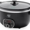 GreenLife 6QT Slow Cooker, Non-Toxic PFAS-Free Ceramic Nonstick Removable Interior Bowl, Programmable, Family Friendly, Keep Warm, Stovetop & Oven Safe, Dishwasher Safe Crock, Timer, Glass Lid, Black, 6 Quarts