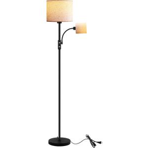 Floor Lamps for Living Room, Modern Floor Lamp with Reading Lamp, 62" Tall Standing Lamp, Beige Lampshades, Simple Pole Lamps for Bedroom/Office/Kids Room/Den(Bulbs Not Including, E26/E12 Base)