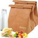 2 Pcs Insulated Brown Paper Lunch Bags, Reusable Lunch Bag Large Retro Sacks Thermal Insulation Food Storage Handbag for Adults Office Work Picnic Travel Snacks - 7.8"L x 5.9"W x 11.8"