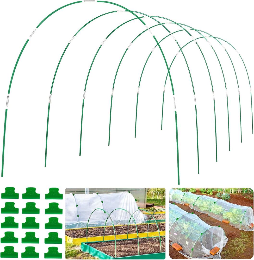 Greenhouse Hoops Grow Tunnel 6 Sets of 8FT Long Garden Hoops, Rust-Free Fiberglass Garden Hoops Frame for Garden Netting Raised Bed Plant Shade Cloth Row Cover, DIY Plant Support Garden Stakes- 36 Pcs