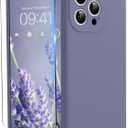 Compatible with iPhone 15 Pro Case, Liquid Silicone Upgraded Camera Protection Case with Screen Protector Soft Microfiber Lining Shockproof Protective Phone Cover 6.1", Lavender Gray