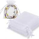 HRX Package 100pcs White Organza Jewelry Bags Drawstring 3 x 4 inch, Little Mesh Gift Pouches Mini Candy Bags for Small Presents Jewelry Earrings