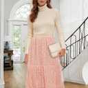 Sequin Tulle Skirts for Women Sparkly Midi Flowy A-Line Party Skirt Layered Skirts (Pink, M)
