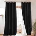 NICETOWN 100% Blackout Linen Curtains 90" Long for Bedroom, Thermal Insulated Living Room Curtains with Liner, Farmhouse Style Linen Blend Window Draperies for Dining Room (2 Panels, 52" W, Black)