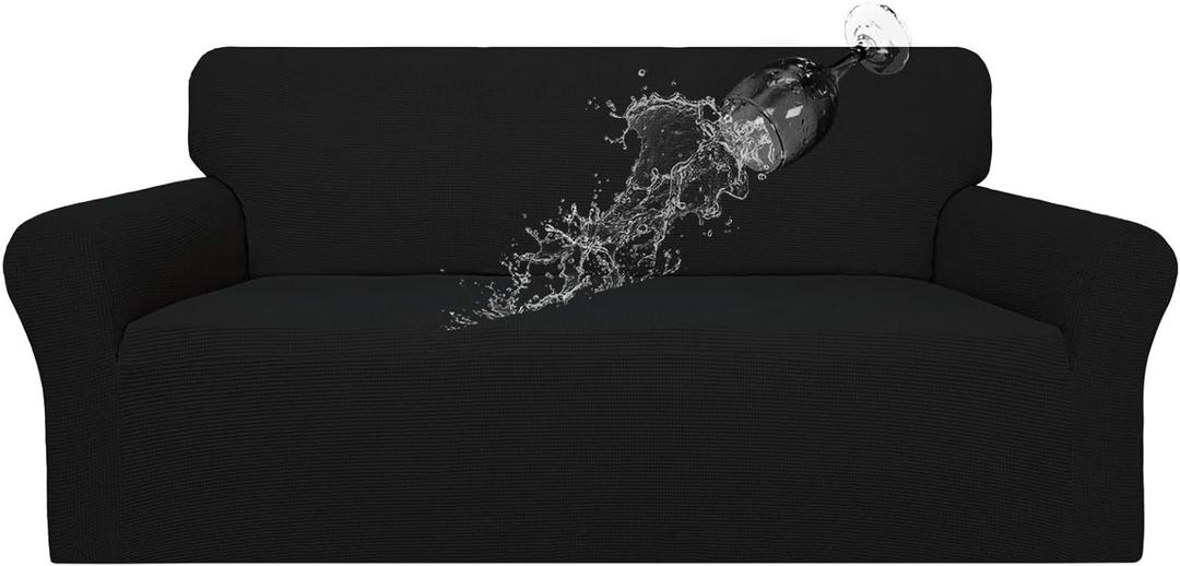 Easy-Going 100% Waterproof Dual Couch Cover, Stretch Jacquard Sofa Slipcover, Leakproof Furniture Protector for Kids, Pets, Dog and Cat (Sofa, Black)