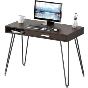 SHW Home Office Computer Hairpin Leg Desk with Drawer (20D X 40W X 29.5H Inch, Espresso)