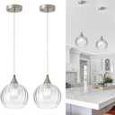 Brushed Nickel Pendant Lights Kitchen Island, Globe Pendant Light Fixtures with 8 Inch Clear Glass Shade, Modern Hanging Light Fixtures for Kitchen, Bedroom (2 Pack - Clear Glass Pendant Light)