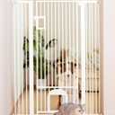 No Pawblems 55" Extra Tall Pet Gate with Adjustable Cat Door, 29-43" Auto Close Tall Dog Gate, NO Drilling Pressure Mounted for Doorways/Hallways, 1.37" Narrow Bar Spacing, White