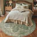 jinchan Round Rug 7ft Area Rugs,Vintage Floral Distressed Design Machine Washable Soft Non-Slip Low-Pile Ultra-Thin Circle Rug for Living Room Dining Room Bedroom Home Office (7' Round,Dark Green)