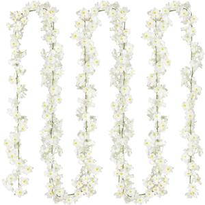 Sggvecsy Cherry Blossom Garland Artificial Cherry Flower Vines 2 Pack Hanging Silk Flowers Garland for Home Wedding Garden Party Arch Office Decor (White)