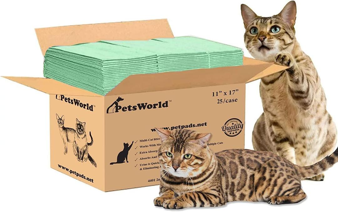 PetsWorld Universal Fit Multi-Cat Pad Refills for Litter Box, Ultra-Absorbent, Odor Control, Pack of 25 (Unscented)