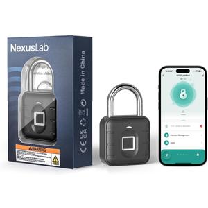 NexusLab Smart Fingerprint Padlock, Locker Lock, Gym Lock with TUYA App Control, IP67 Waterproof, 10 Fingerprints, Stainless Steel Shackle for School Locker, Fence, Gym Locker & Outdoor Gates
