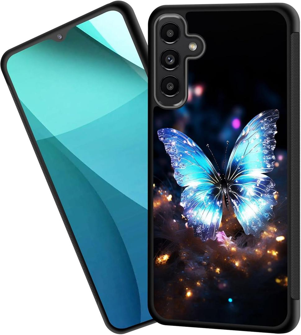 Galaxy A35 5G Case,Tire Anti-Skid Edges Cute Design Shockproof Bumper Full Protection Black Back Cover for Samsung Galaxy A35 5G 6.6 inch 2024,Magical Glowing Butterfly