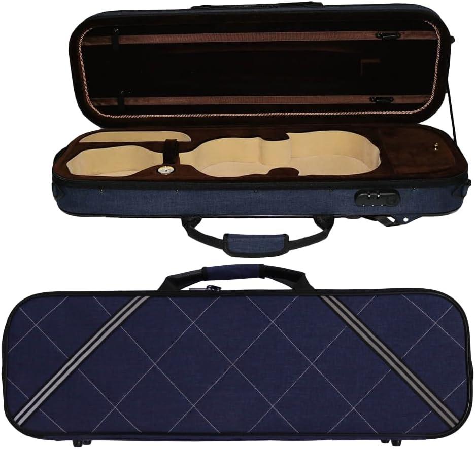 Violin Case 4/4 Full Size Sturdy Oblong Violin Hard Case with Built-in Hygrometer, Super Lightweight Portable Hard-Shell with Carrying Straps Backpack (Blue)