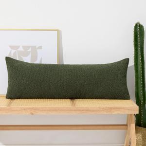 ORTIGIA 14x36 Boucle Long Lumbar Pillow Covers Green Textured Body Pillowcase Neutral Pillowcases for Indoor Couch Sofa Bed Cushion Living Room Modern Cushion Cases (Cover Only)