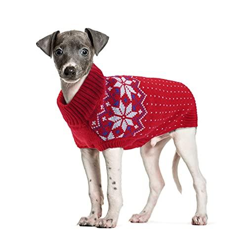 FUAMEY Dog Christamas Sweater, Warm Dog Sweater Classic Snowflake New Year Turtleneck Sweaters Knitwear Cold Weather Dogs Pullover for Small Medium Dogs Puppies & Cats Bulldogs Corgi with Leash Hole