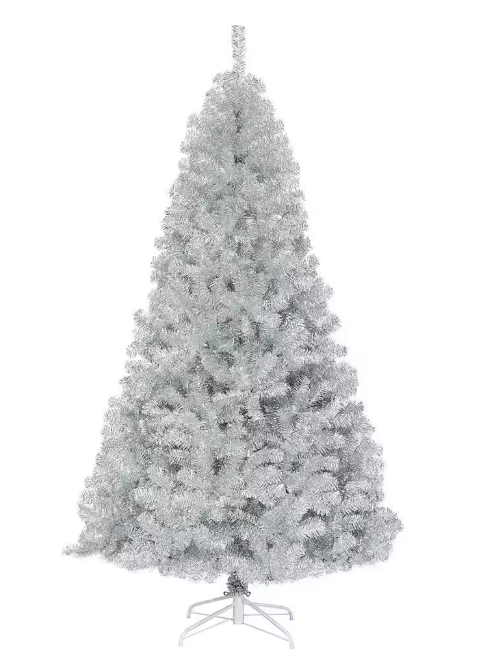 7.5 ft. Hinged Unlit Artificial Silver Tinsel Christmas Tree Holiday with 1258 Tips