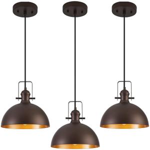 12 Inch Pendant Lights for Kitchen Island Matte ORB Farmhouse Pendant Light fixtures Adjustable Height Dome Hanging Light for Dinning Room Bedroom Hallway,3 Packs (Oil-Rubbed Bronze)