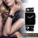 VIQIV Leather Band Compatible with Apple Watch Band 49mm 45mm 44mm 42mm 41mm 40mm 38mm Series Ultra SE 9 8 7 6 5 4 3 2 for Women Black, Western Smart Watch Bracelet for Men, Goth Studded Designer Wristbands Smartwatch Strap for iWatch