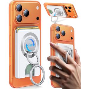 Compatible with Magsafe Wallet 3 Cards Holder [20X Strong Magnet] Magnetic Phone Grips Stand Mount Dual Ring 360 Rotation Desk Cellphone Fits for iPhone 17/16/15/14/13/12 Pro Max (White)