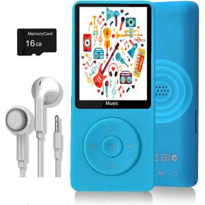 MP3 Player, Music Player with 16GB Micro SD Card, Build-in Speaker/Photo/Video Play/FM Radio/Voice Recorder/E-Book Reader, Supports up to 128GB (Dark Blue)