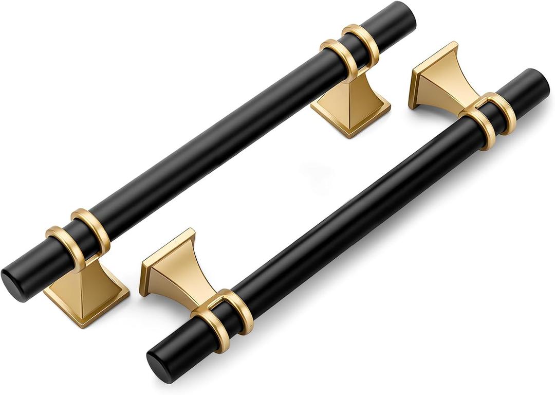 homdiy 10 Pack 5 Inch Black and Gold Cabinet Handles - Cabinet Pulls for Kitchen Cabinets, Dresser Drawers & Wardrobe Hardware, Durable Zinc Alloy with Matte Finish (5" Hole Centers)
