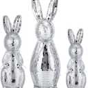 Bucherry 3 Pcs Large Easter Bunny Disco Ball Decoration 16" 13" 10" Shiny Reflective Mirror Ornament Sparkling Easter Bunny Figures Holiday Spring Party Decor