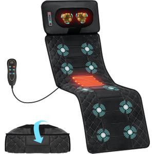 Full Body Massage Mat with Heat Detachable Neck Pillow Vibration Massage Pad with 10 Motors 9 Speeds 9 Modes for Neck Back Pain, Gifts for Men Women at Home Office Use
