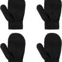 WLLHYF 2 Pair Baby Mittens Black Winter Warm Elastic No Scratch Soft Gloves Breathable Toddler Mittens for Boys Girls Kids (Black)
