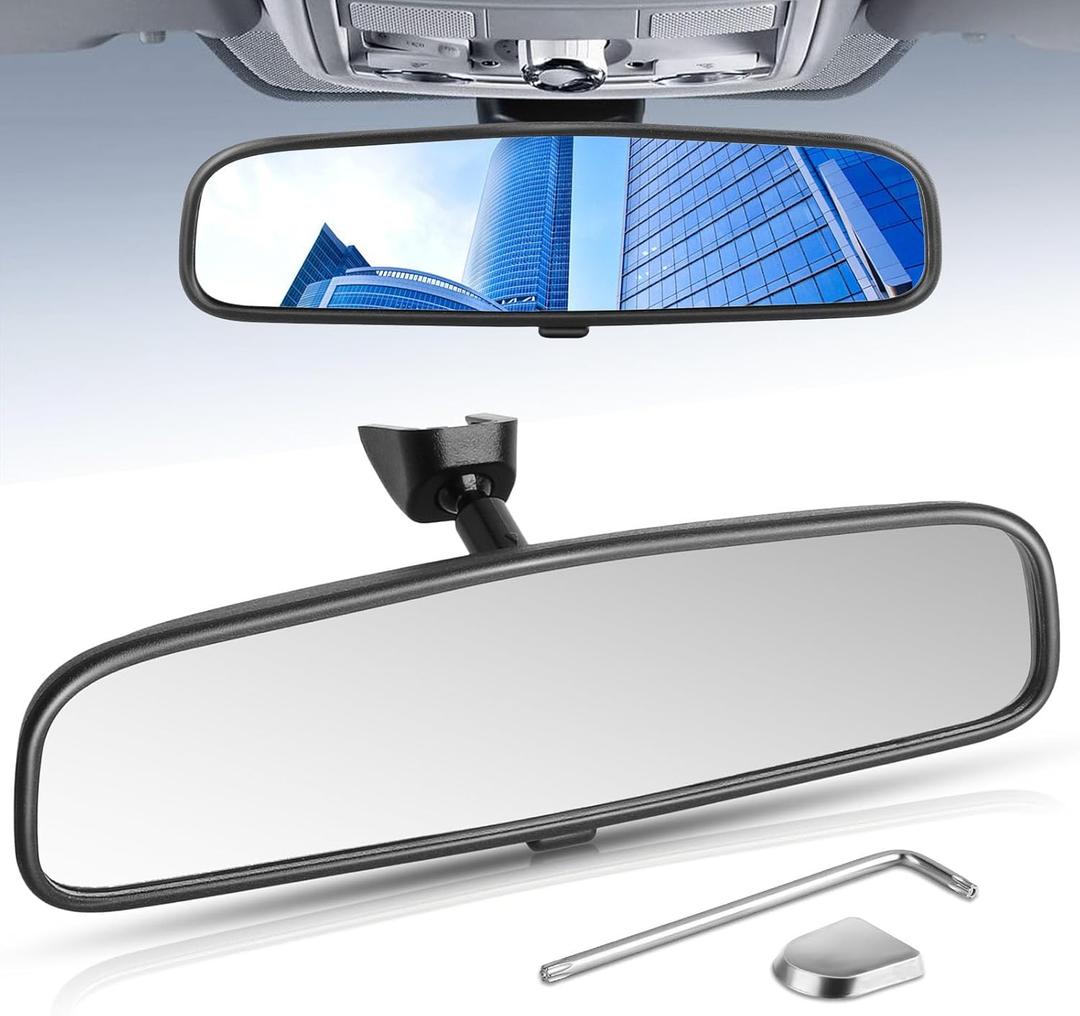 10.6" Rear View Mirror, Interior Rearview Mirror Universal Fit Type, Compatible with Jeep Wrangler Nissan Rogue Altima Toyota Corolla Camry Tacoma Ford F150 Focus Honda Civic Accord and More For Car 