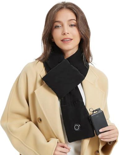Hlaohswer Heated Scarf for Women Men with Rechargeable 5000mah Battery Pack Heated Neck Pad,Three Temp Settings, Rapid Heat,Neck Warmer Warp (Deep Black)