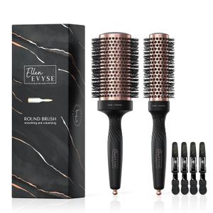 Round Brush for Blow Drying, Ceramic Coated Barrel for Volumizing & Shine, Lightweight Styling Brush for Straightening, Curling,with 4 Hair Clips (1.3inch&2.1inch)