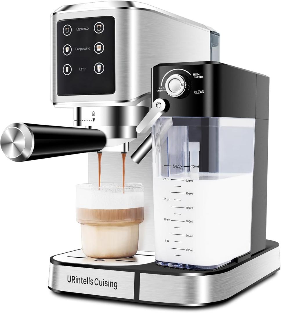 Espresso Machine 20 Bar, Touchscreen Espresso Maker with Automatic Milk Frother for Cappuccino Latte, Expresso Coffee Machine for Home with Dual Heating System and Dual Pump (Silver)