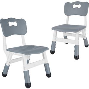 FUNLIO Adjustable Kids Chair (2pcs), 3 Level Height Adjustable Toddler Chair for Ages 3-8, Sturdy Child Chair with Maximum Bearing 220lbs, for Classrooms/Daycares/Homes, CPC & CE Approved - Grey