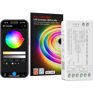 PAUTIX WiFi SPI+DMX SPIW5 Tuya SPI LED Controller Compatible with Alexa/Google Home,for Single Color/CCT/RGB/RGBW/RGBCCT SPI LED Strip Lights,Work with WS2811 SK6813 IC Addressable LED Strip