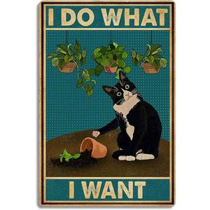 Fmcmly I Do What I Want Funny Black Cat Decor Tin Signs Cute Cat Personalized Metal Poster Wall Art Decor Sign for Home Bathroom Garden Restroom Bedroom Bar Cafe 12x8 Inches Vintage Tuxedo Cat Metal