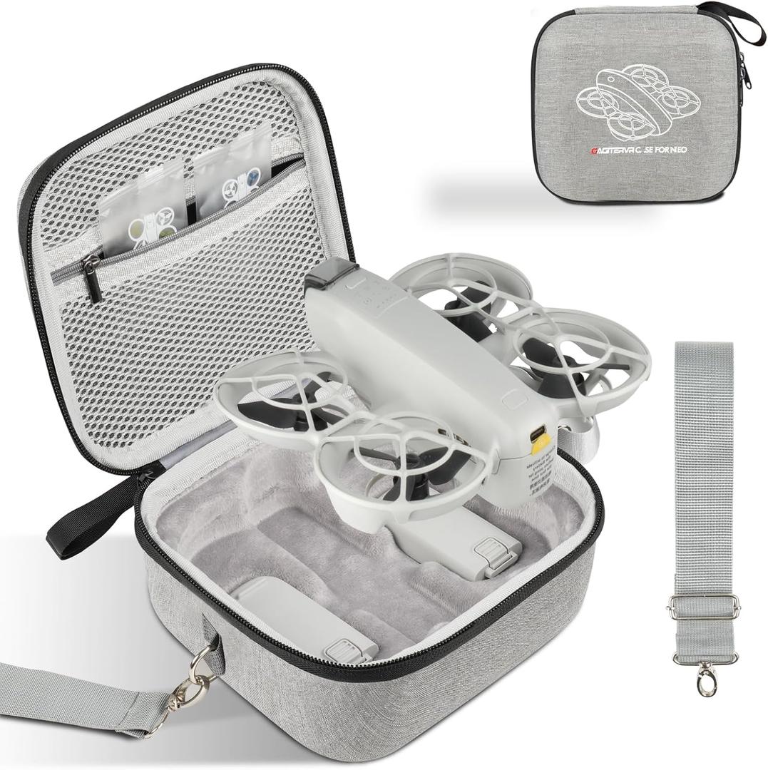 GAGITERVR N2 Small Neo Hard Carrying Case, Travel Shoulder Bag with Soft Lining, Portable Protection for Dji Neo Drone, Up to 3 Flight Batteries & Accessories, Ideal for Trip and Home Storage, Gray