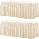 Wish Care 2 Pack Light Champagne Rectangle Table Clothes for 6 Foot Tables, Polyester Fitted Tablecloths 6t Stretch Table Cover for Wedding, Birthday, Parties, Trade Show, Craft Show