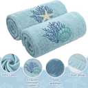 Breling 2 Pcs Summer Beach Hand Towels for Bathroom Blue Embroidered Ocean Coastal Fingertip Towels 13.8 x 29.5'' Under The Sea Seashell Starfish Absorbent Kitchen Dishcloth for Bath Guest Gifts
