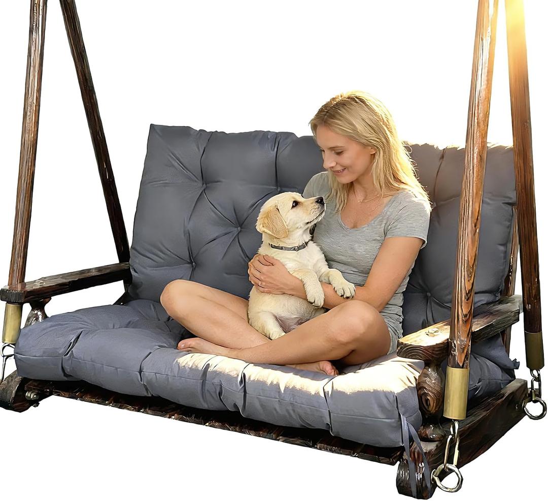 Porch Replacement Swing Cushions for Outdoor: 2-3 Seater Garden Waterproof Patio Bench Cushion with Ties - 4" Thick Swing Chair Cushion for Backyard Furniture Loveseat, 40x40in