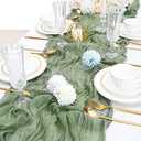LuoluoHouse 7 pcs Sage Green Cheesecloth Table Runners 10FT Summer Boho Gauze Table Linens for Holiday Birthday Wedding Reception Rustic Table Decor