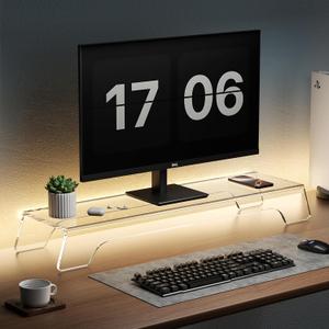 Clear Acrylic Dual Monitor Stand Riser,LED Light 31.5 Inch Computer Monitor Stand for 2 Monitors,Office Desktop Organizer for Laptop,PC,Computer,Printer Clear Acrylic Dual Monitor Stand Riser,LED Light 31.5 Inch Computer Monitor Stand for 2 Monitors,Office Desktop Organizer for Laptop,PC,Computer,Printer