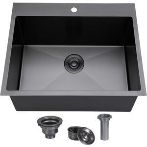 SHACO 18x18 Inch Drop In Black Bar Sink, 18 Inch Gunmetal Black Small Kitchen Sink, Stainless Steel 16 Gauge Single Bowl Laundry Prep RV Sink with Strainer Drain