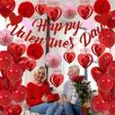 Valentines Day Decorations, Happy Valentines Day Banner and Red Heart Balloons for Valentines Decor with Paper Flowers and Heart Hanging Decor