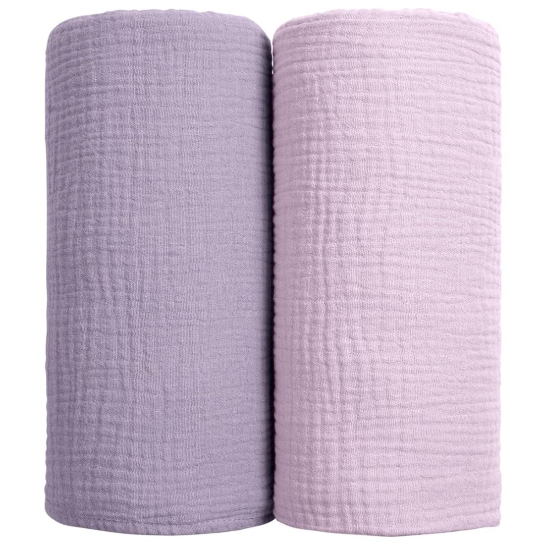 lulumoon Muslin Swaddle Blanket Baby - Cotton Swaddling Blanket Soft Baby Receiving Blankets Neutral 2Pack(Purple) lulumoon Muslin Swaddle Blanket Baby - Cotton Swaddling Blanket Soft Baby Receiving Blankets Neutral 2Pack(Purple)