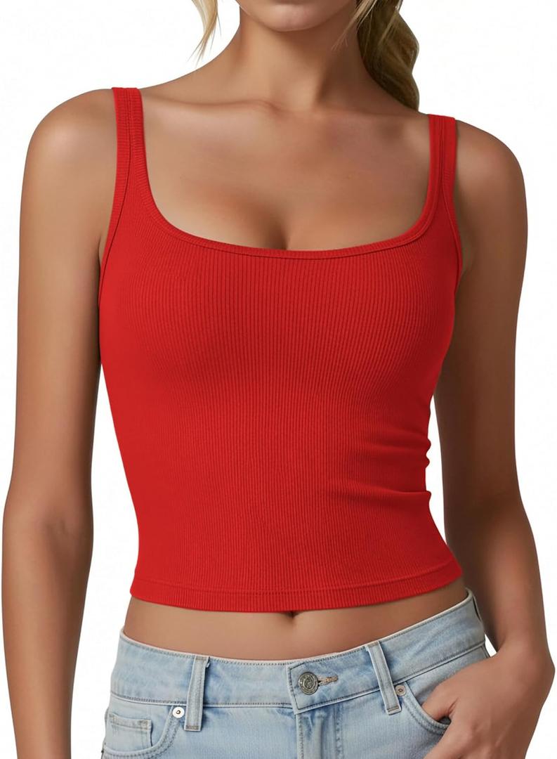 Avidlove Tank Top for Women 2026 Summer Ribbed Square Neck Tank Tops Fitted Slimming Tops Basic Going Out Top Casual (X-Small, Red)