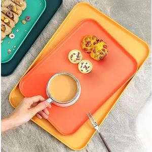 Small Nordic-Style Rectangular Plastic Tray Durable & Easy-to- Clean for Snacks and Beverages,Perfect for Movie Nights at Home,Outdoor Picnics,or Office Break Snacks,Orange