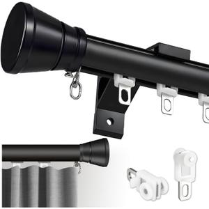 Single Curtain Track for Windows, 2.7m(8.9ft) Wall Mounted Heavy Duty Decorative Curtain rail with End Caps, Aluminum Brackets, Silent Wheels Easy to Install for Bedroom Living Room（Black）
