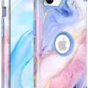 PIXIU Unique Flower Pattern Compatible with iPhone 17e/16e 6.1 inch case, Heavy Duty Dual Layer Shockproof Full-Body Protective Sturdy Hybrid Cute Rugged Case for Women,Girls,Kids-Marble